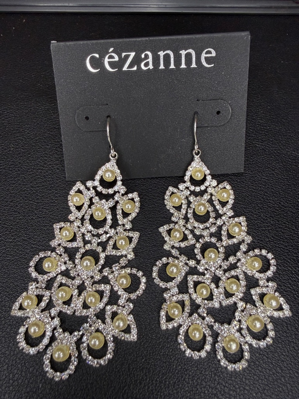 cézanne Silver Crystal Chandelier Earrings with Ivory Pearls